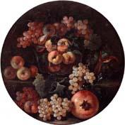 unknow artist A still life of peaches and plums in a glass bowl,grapes,a melon and a pomegranate Germany oil painting art